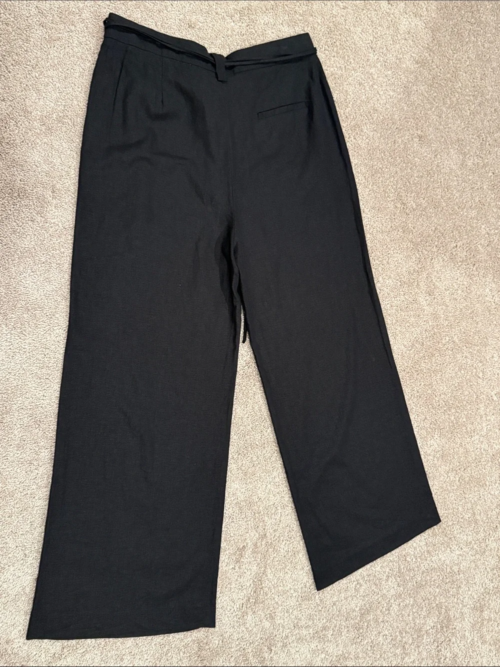 Zara NWT Black Linen Blend Wide Leg Drawstring Pants Women’s XL Mex 32